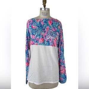 Lilly Pulitzer Size XL Finn Top Long Sleeve‎ Pima Cotton Multi Pink